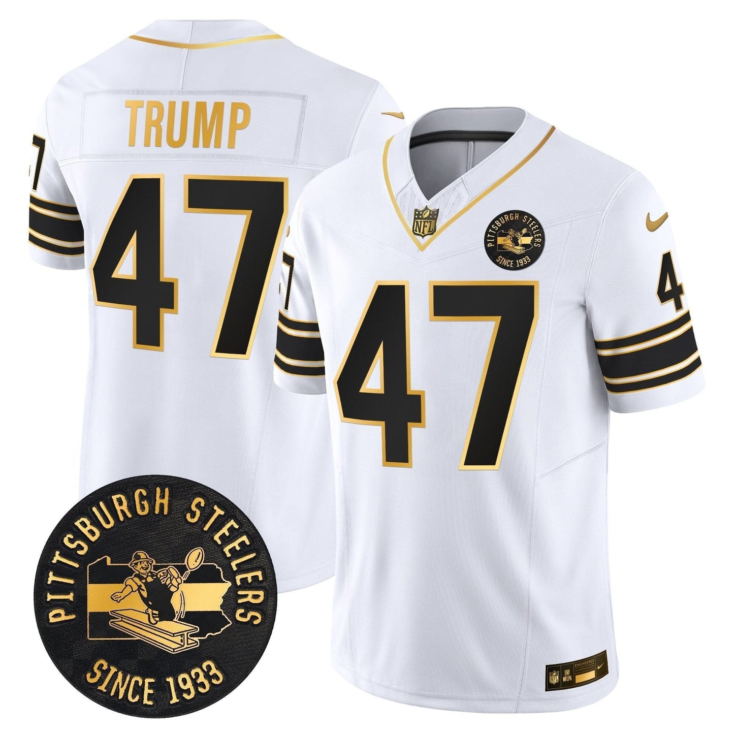 Pittsburgh Steelers Throwback 1933 Patch Gold Vapor Limited Jersey - All Stitched