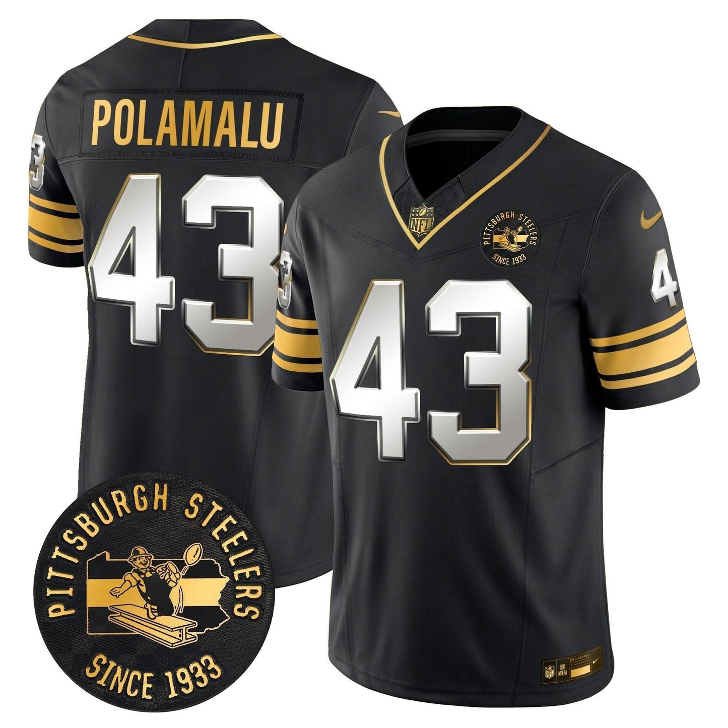 Pittsburgh Steelers Throwback 1933 Patch Gold Vapor Limited Jersey - All Stitched
