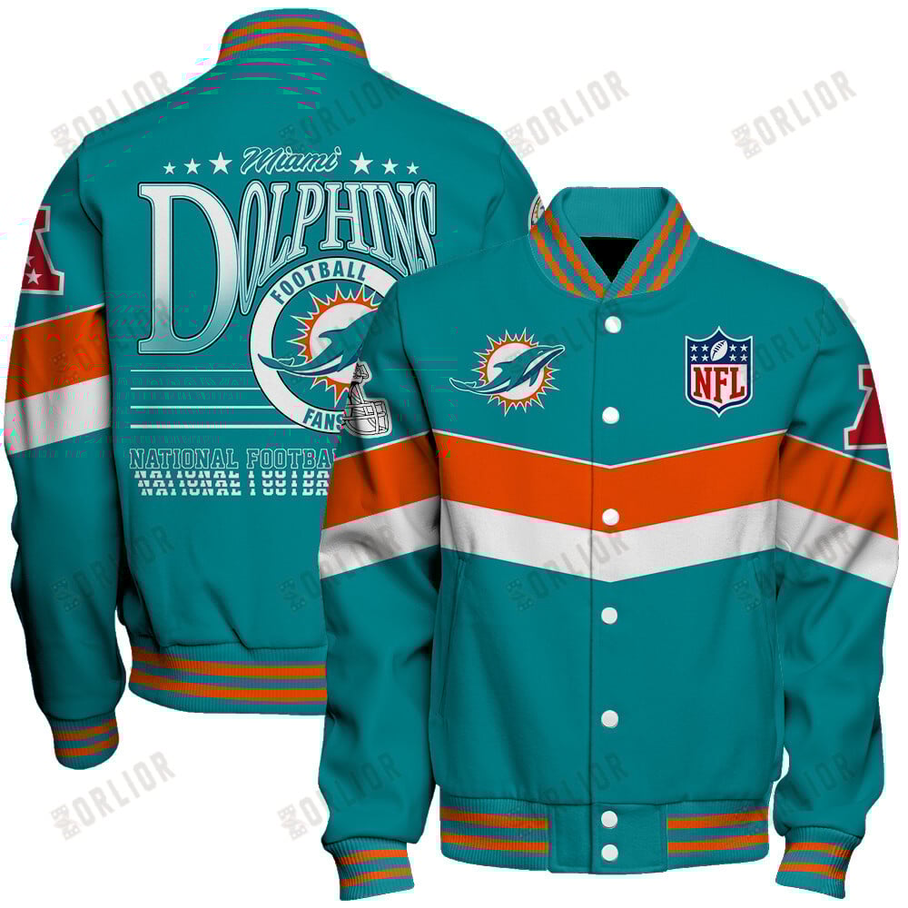 Miami Dolphins Football Team 2024 - 25 Unstoppable Unisex Varsity Jacket