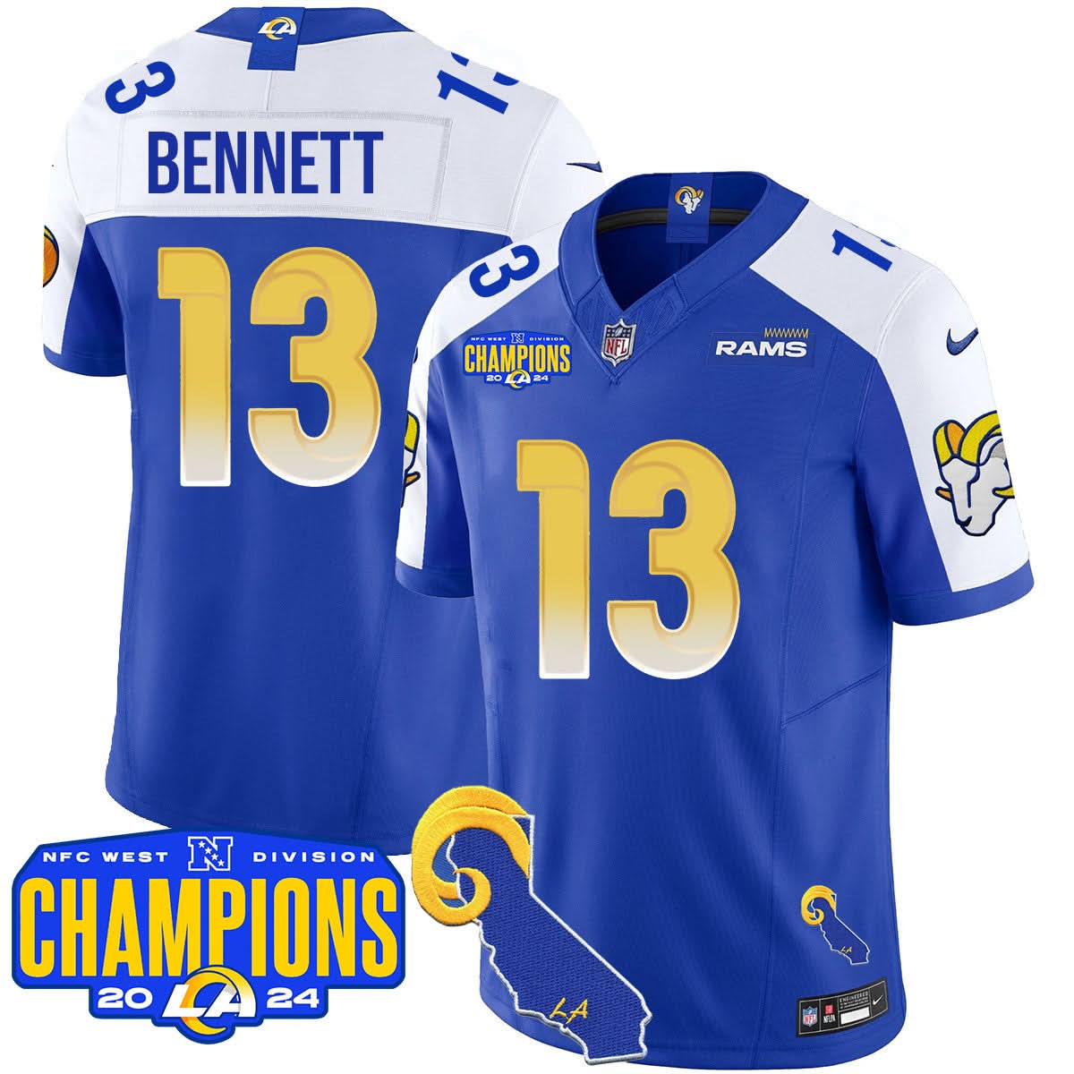 Los Angeles Rams 2024 NFC West Division Champions Jersey - All Stitched