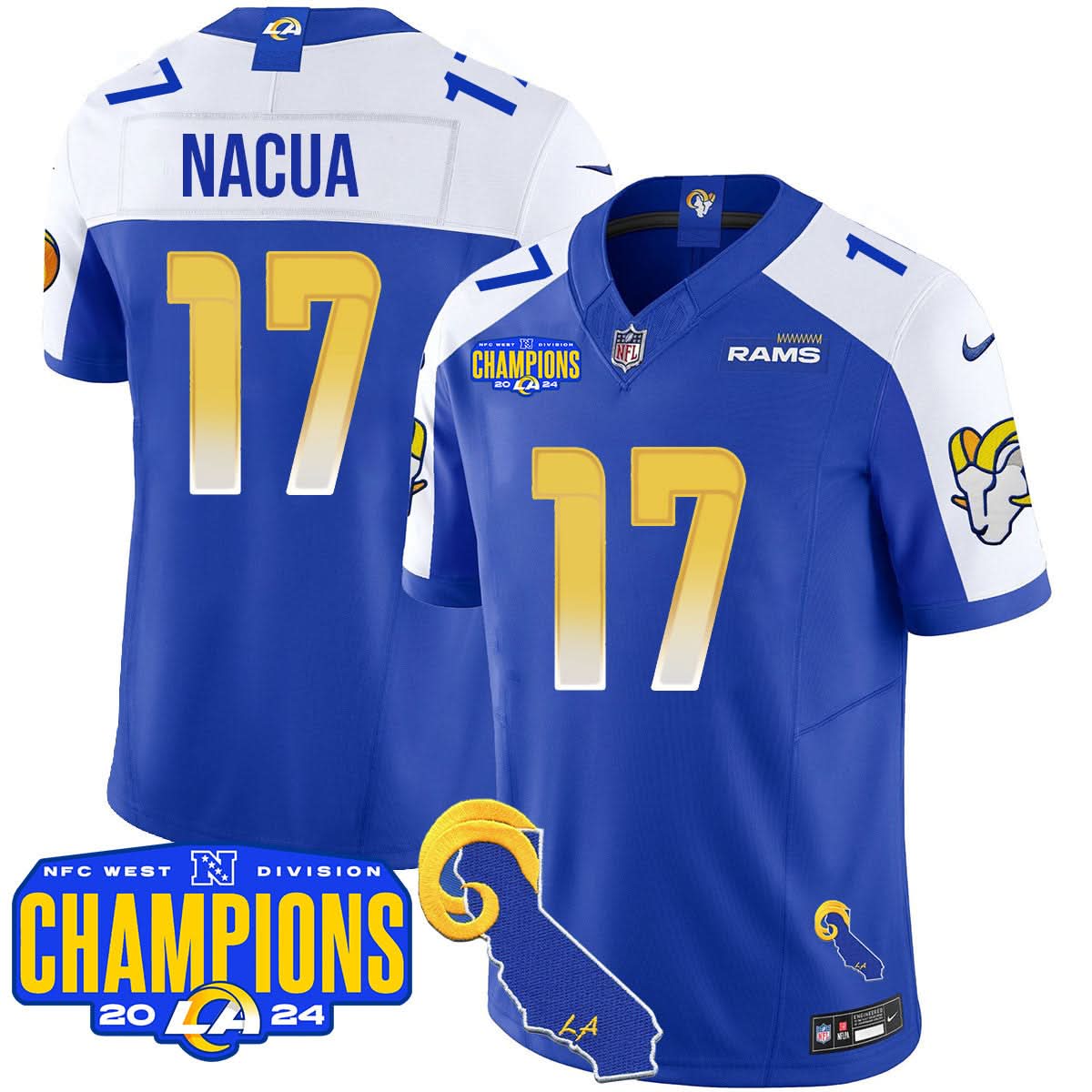 Los Angeles Rams 2024 NFC West Division Champions Jersey - All Stitched