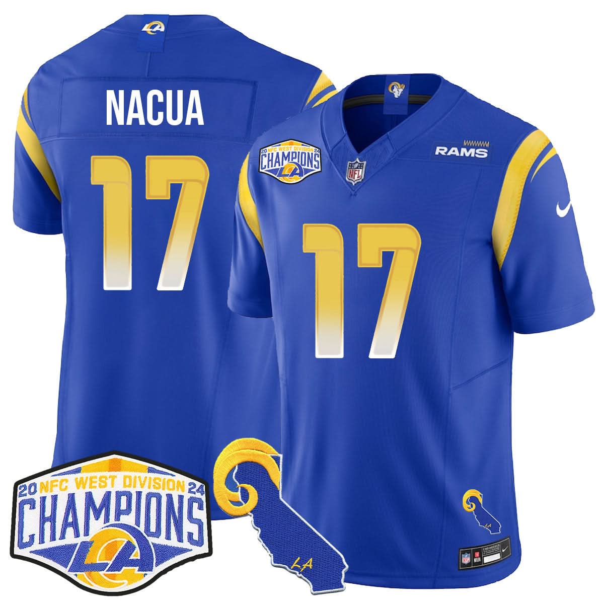 Los Angeles Rams 2024 NFC West Division Champions Jersey N1 - All Stitched