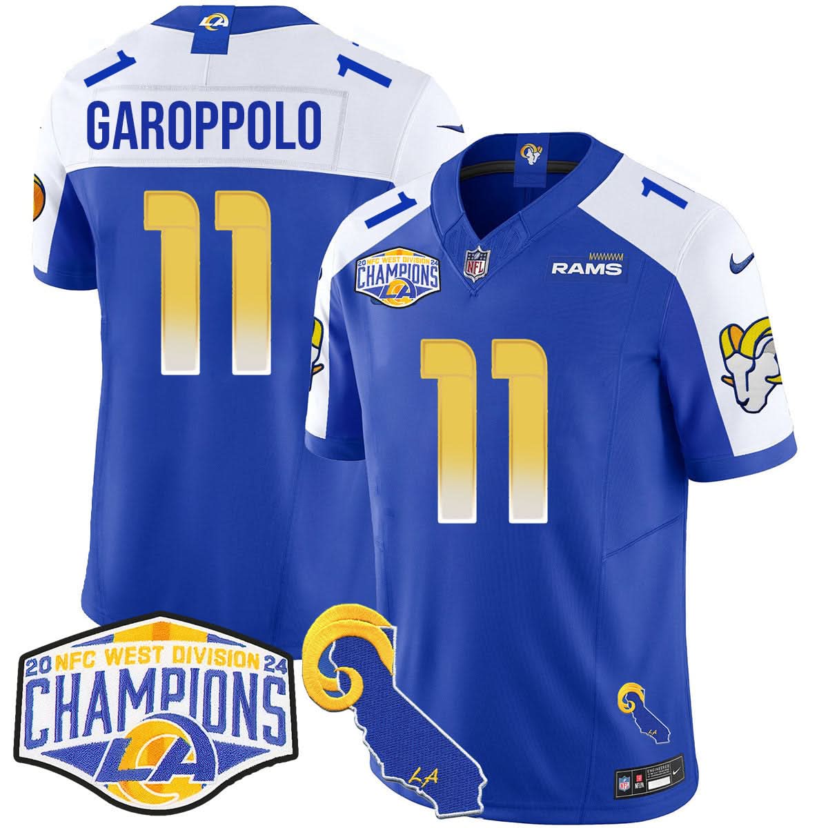 Los Angeles Rams 2024 NFC West Division Champions Jersey N1 - All Stitched