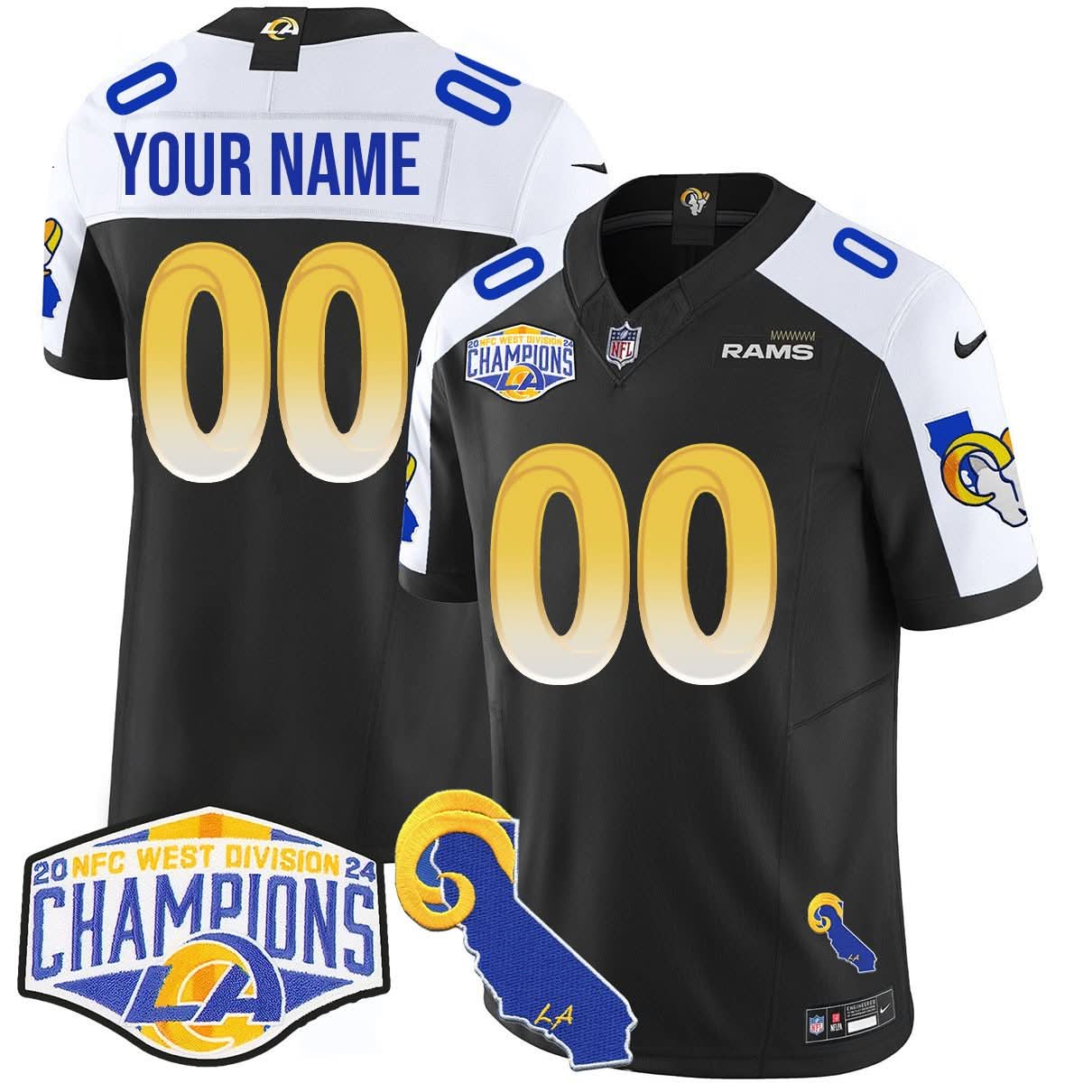 Custom Gender/Name Los Angeles Rams 2024 NFC West Division Champions Jersey N1 - All Stitched