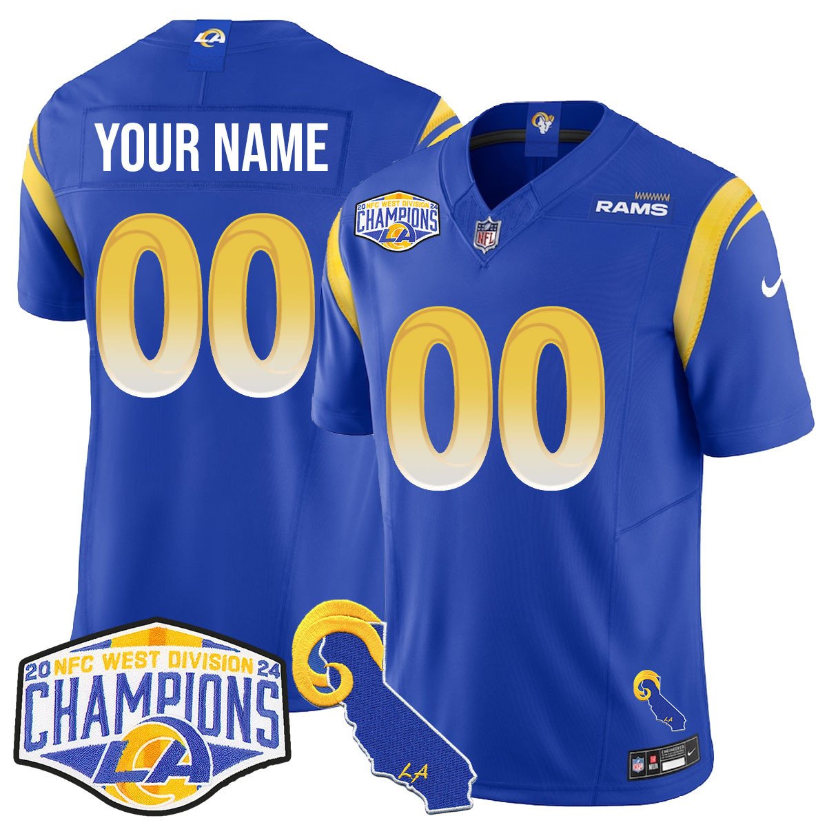 Custom Gender/Name Los Angeles Rams 2024 NFC West Division Champions Jersey N1 - All Stitched