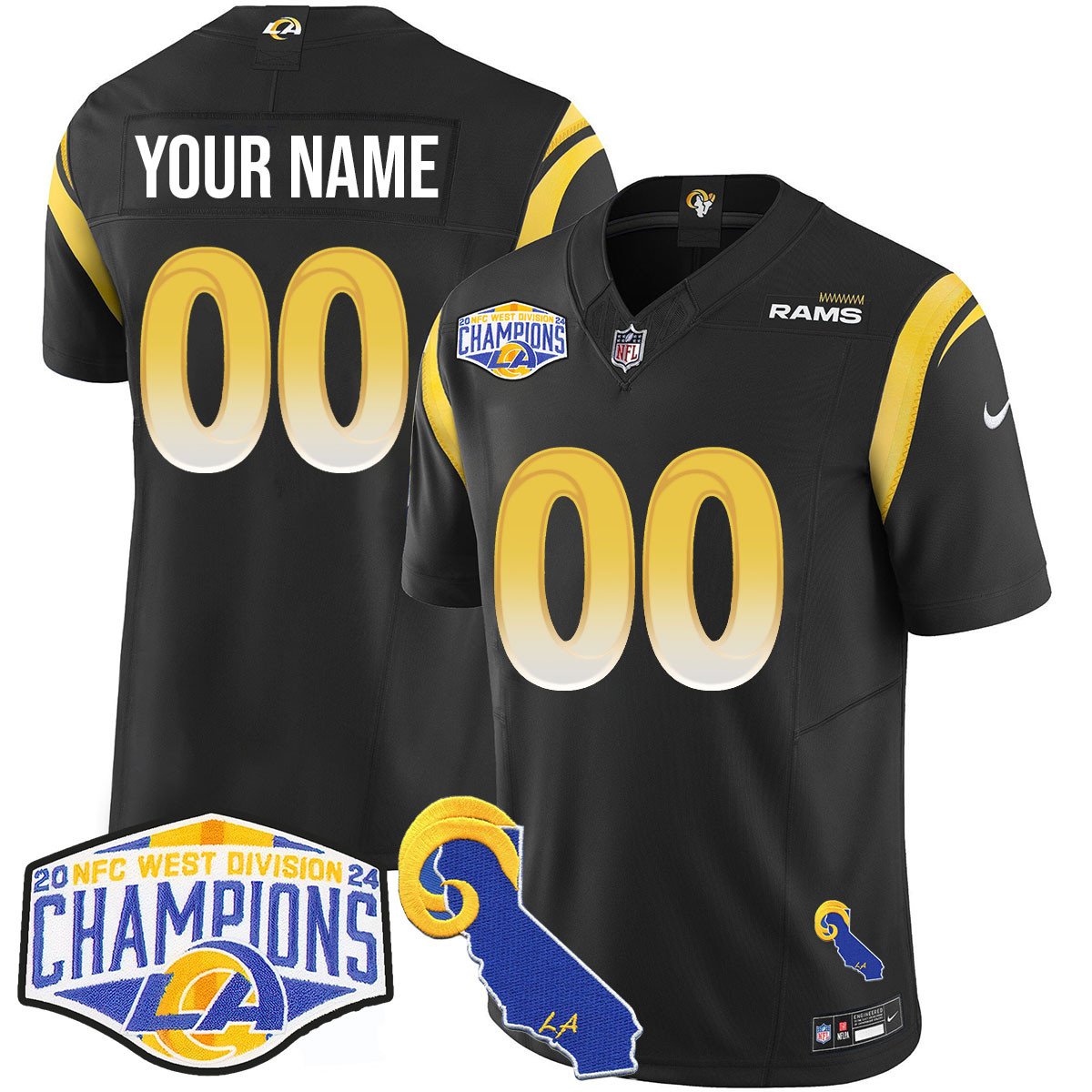 Custom Gender/Name Los Angeles Rams 2024 NFC West Division Champions Jersey N1 - All Stitched