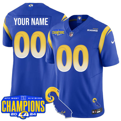 Custom Gender/Name Los Angeles Rams 2024 NFC West Division Champions Jersey - All Stitched