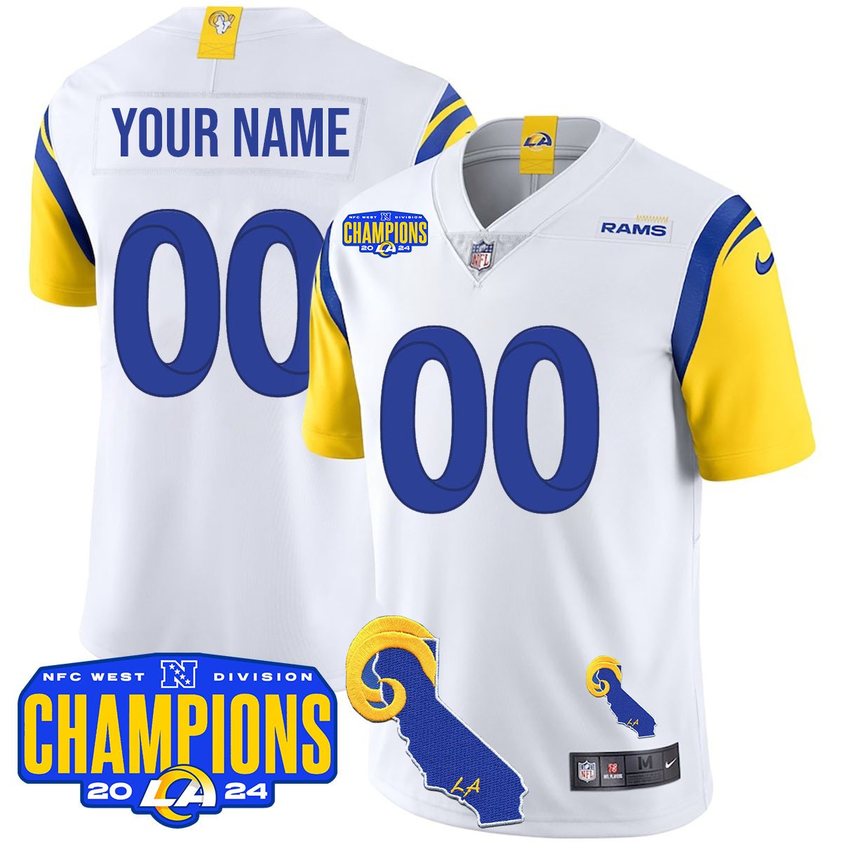 Custom Gender/Name Los Angeles Rams 2024 NFC West Division Champions Jersey - All Stitched