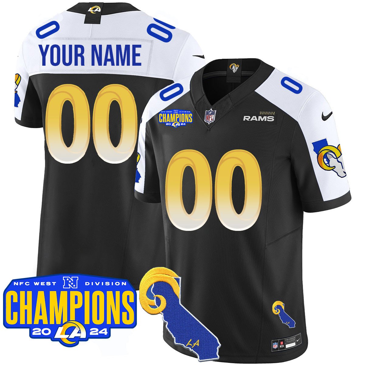 Custom Gender/Name Los Angeles Rams 2024 NFC West Division Champions Jersey - All Stitched