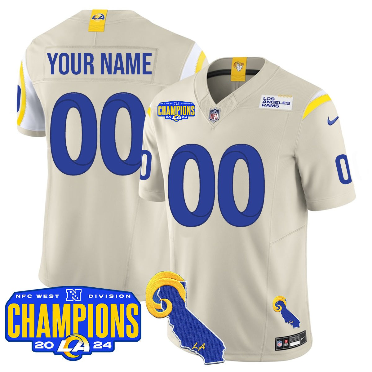 Custom Gender/Name Los Angeles Rams 2024 NFC West Division Champions Jersey - All Stitched