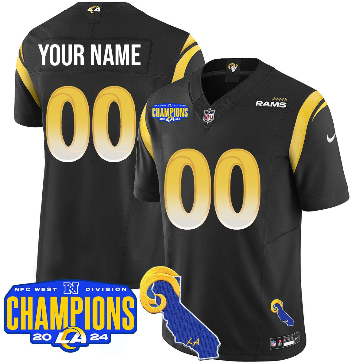 Custom Gender/Name Los Angeles Rams 2024 NFC West Division Champions Jersey - All Stitched