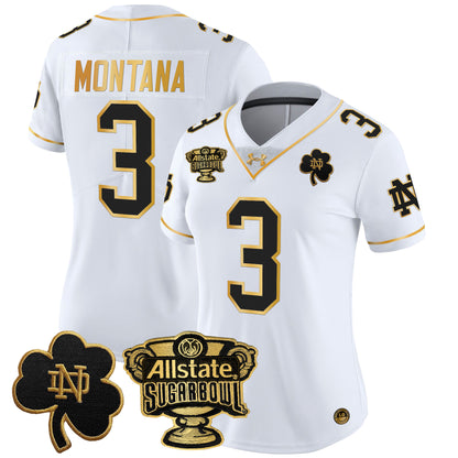 Women's Notre Dame Fighting Irish 2024 Sugar Bowl Gold Patch Vapor Limited Jersey - All Stitched