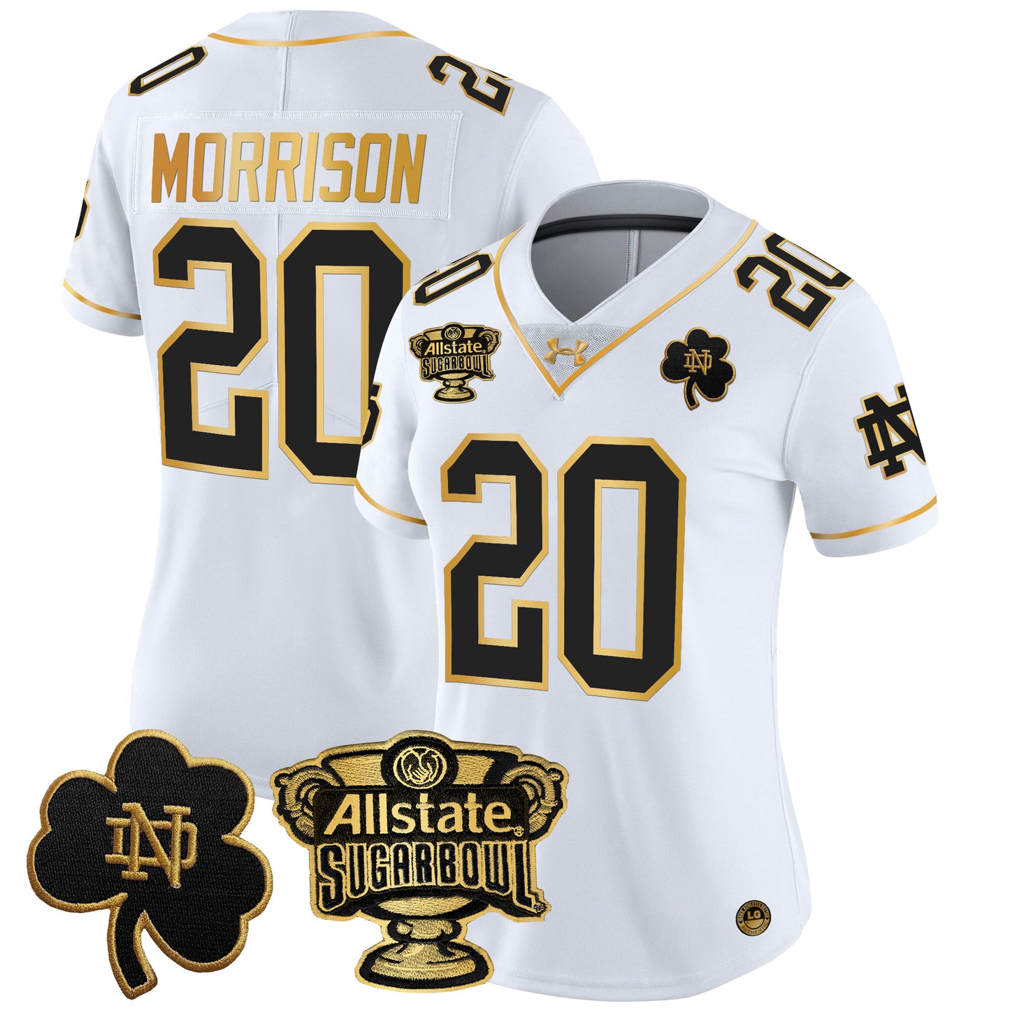 Women's Notre Dame Fighting Irish 2024 Sugar Bowl Gold Patch Vapor Limited Jersey - All Stitched