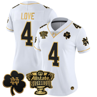 Women's Notre Dame Fighting Irish 2024 Sugar Bowl Gold Patch Vapor Limited Jersey - All Stitched