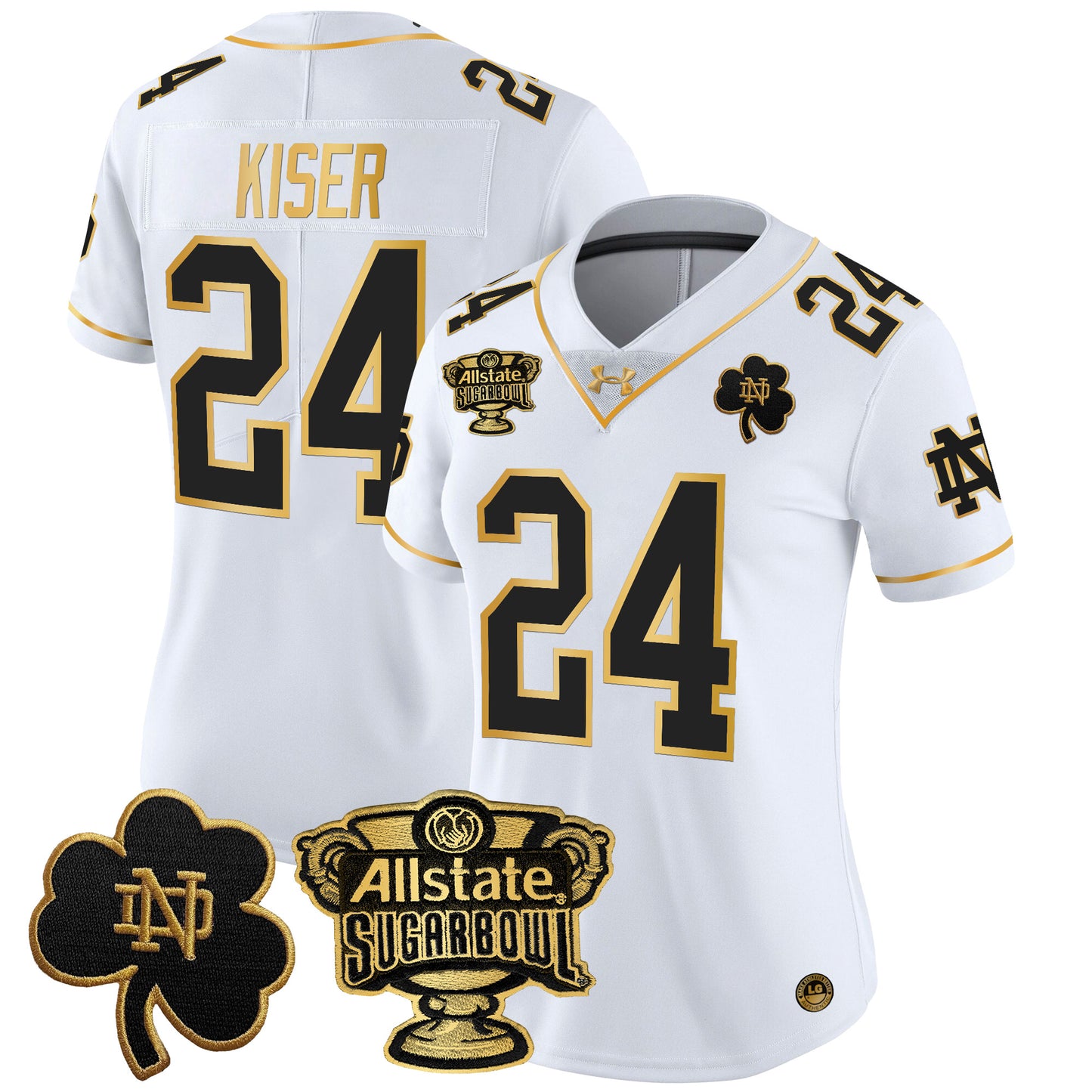 Women's Notre Dame Fighting Irish 2024 Sugar Bowl Gold Patch Vapor Limited Jersey - All Stitched