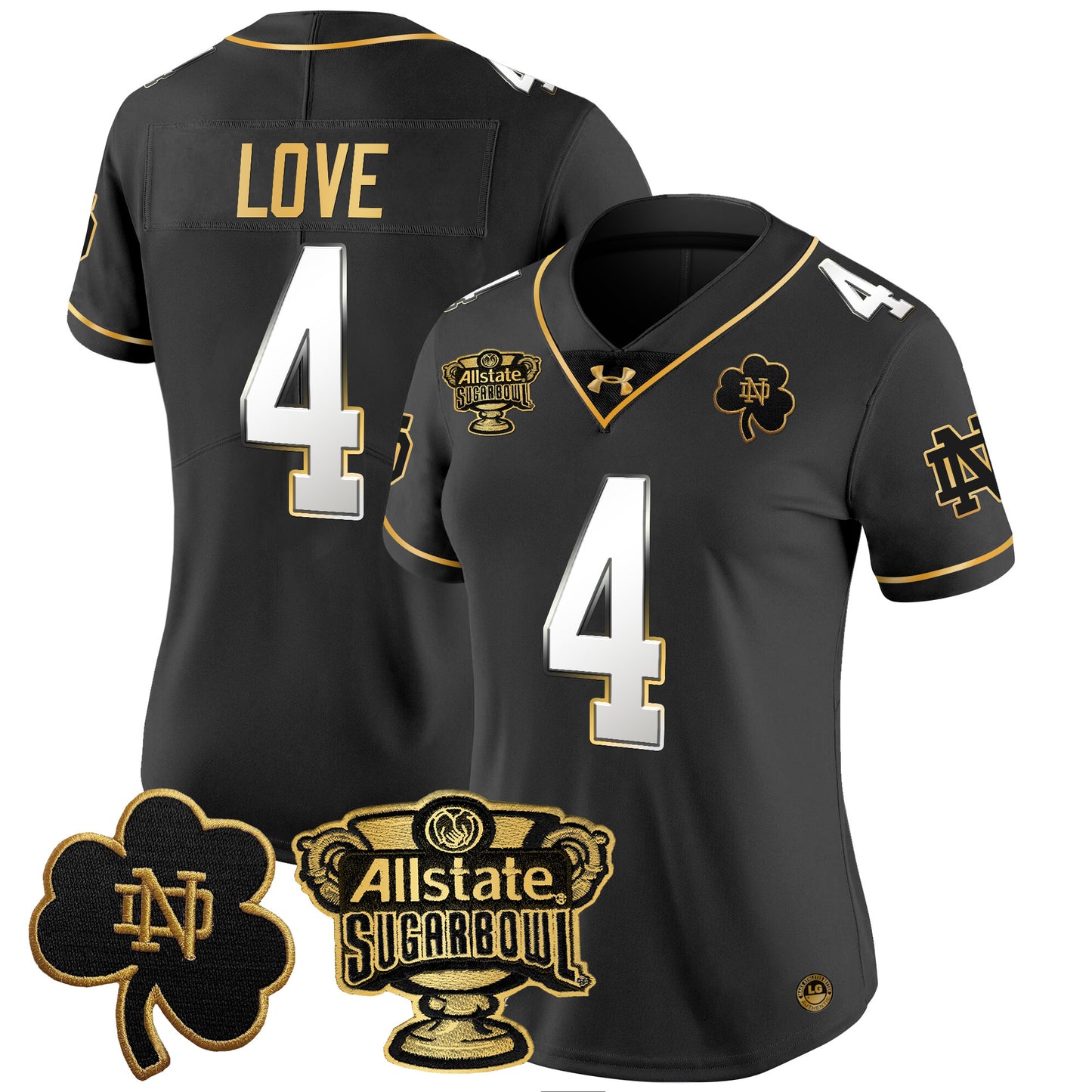 Women's Notre Dame Fighting Irish 2024 Sugar Bowl Gold Patch Vapor Limited Jersey - All Stitched