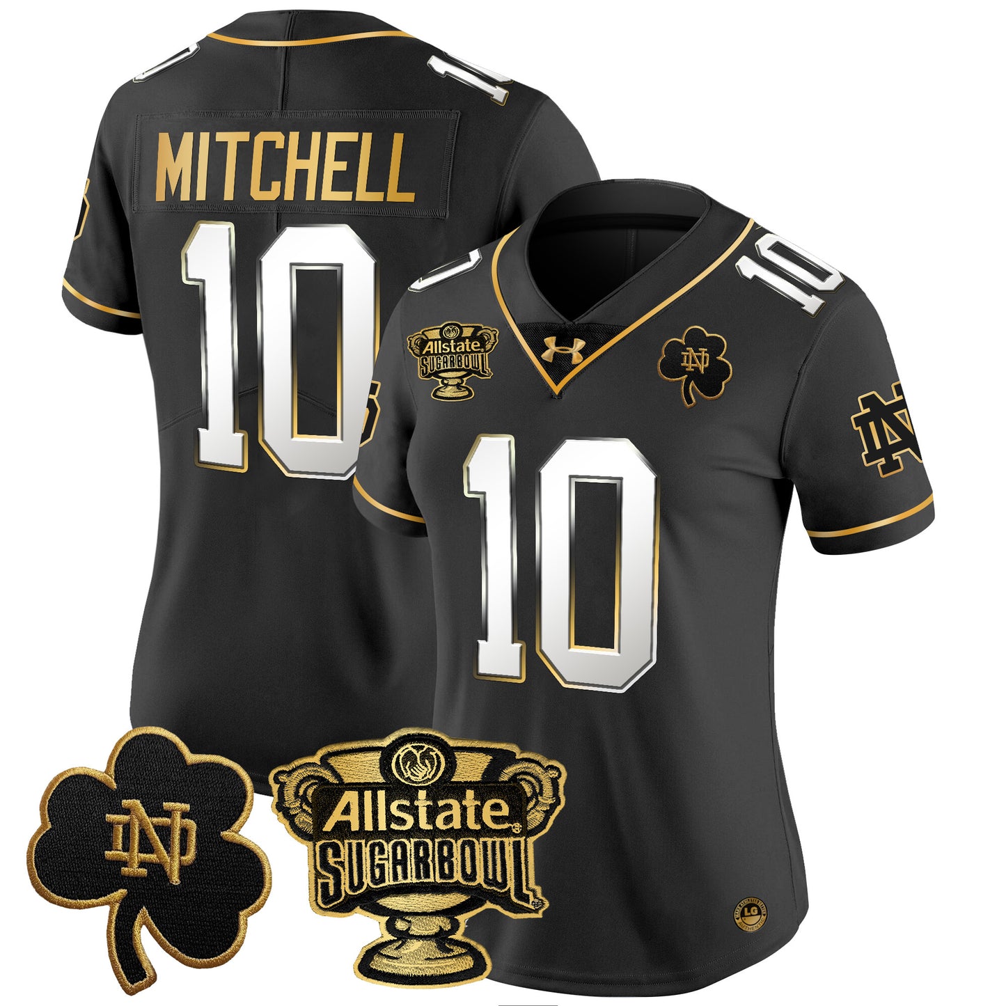 Women's Notre Dame Fighting Irish 2024 Sugar Bowl Gold Patch Vapor Limited Jersey - All Stitched