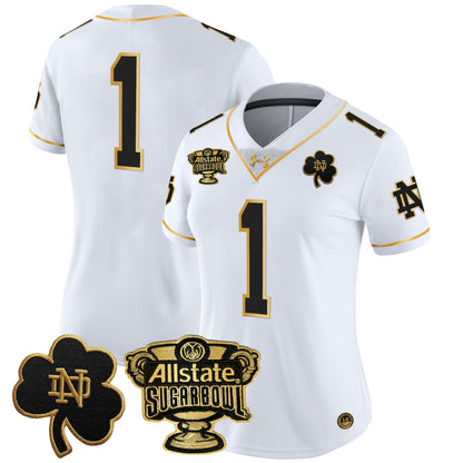 Women's Notre Dame Fighting Irish 2024 Sugar Bowl Gold Patch Vapor Limited Jersey - All Stitched