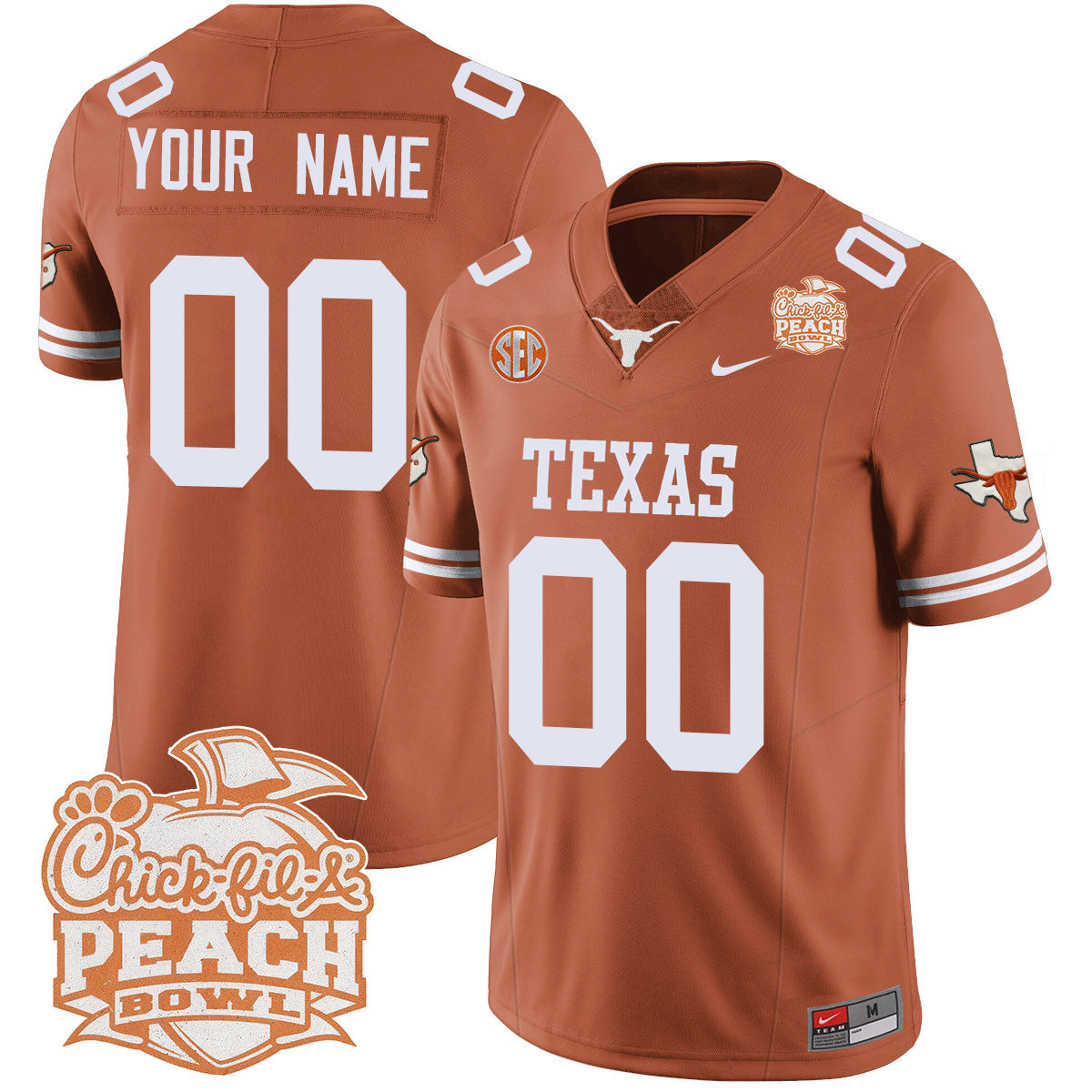 Custom Texas Longhorns 2024 Peach Bowl Jersey - All Stitched