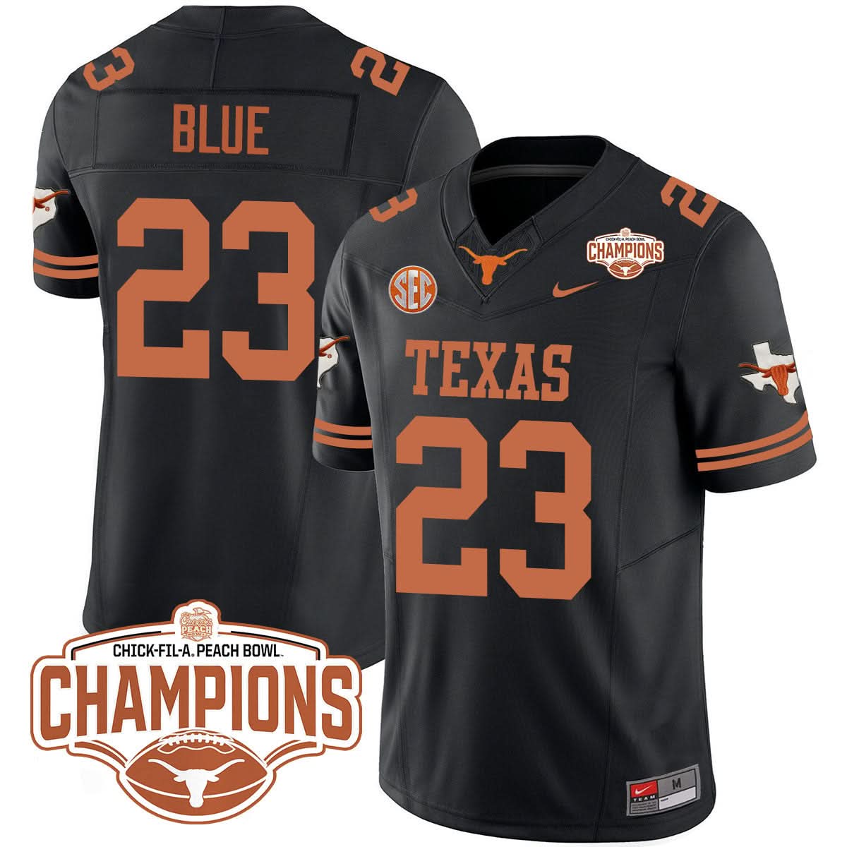 Texas Longhorns 2024 Peach Bowl Champions Jersey - All Stitched