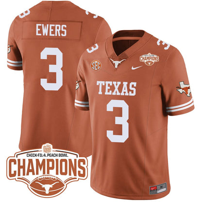 Texas Longhorns 2024 Peach Bowl Champions Jersey - All Stitched