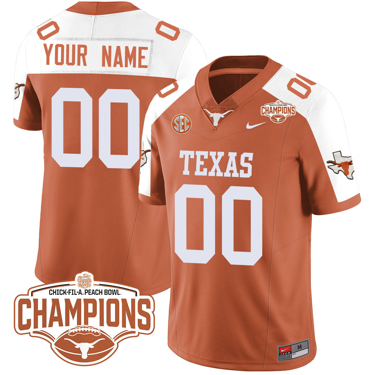 Custom Texas Longhorns 2024 Peach Bowl Champions Jersey - All Stitched