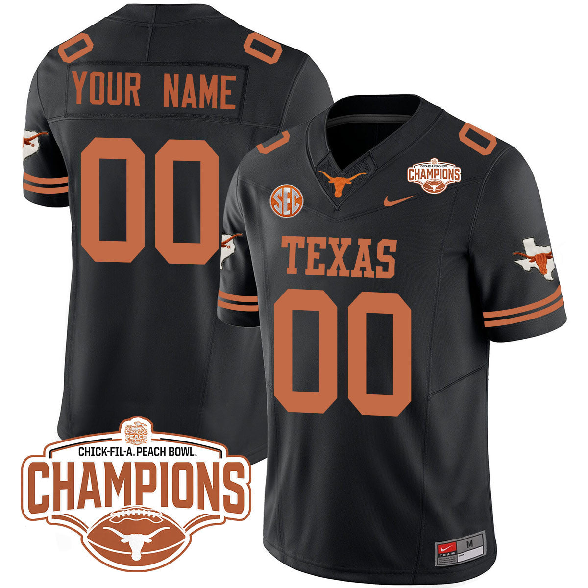 Custom Texas Longhorns 2024 Peach Bowl Champions Jersey - All Stitched