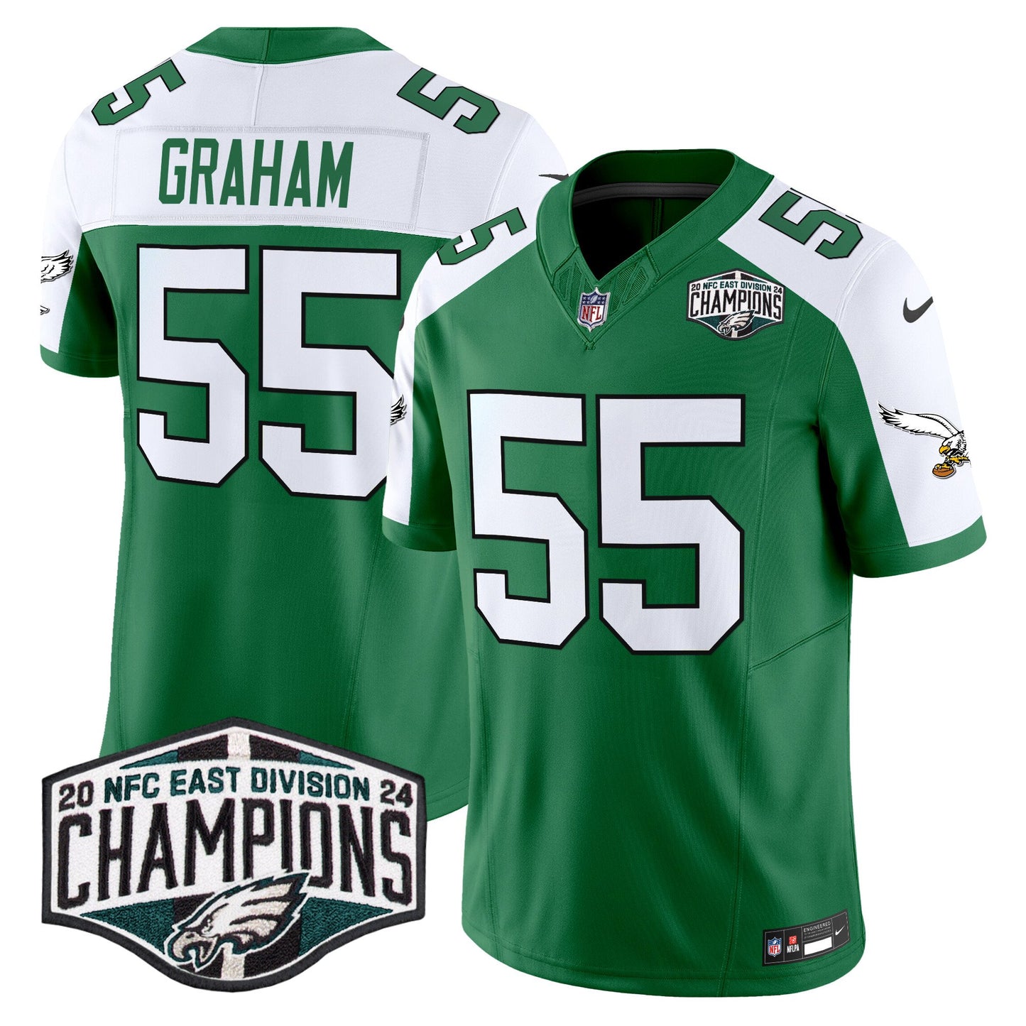 Philadelphia Eagles Kelly Green 2024 NFC East Division Champions Vapor Limited Jersey V2 - All Stitched