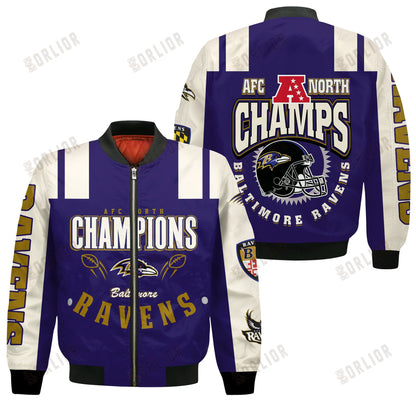 Baltimore Ravens AFC North Champions 2024 We're On Fire Bomber Jacket