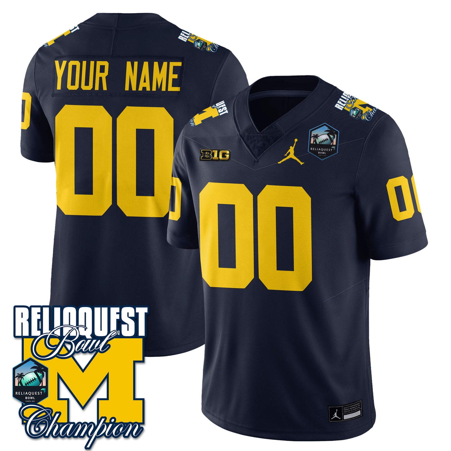 Custom Gender/Name Michigan Wolverines 2024 ReliaQuest Bowl Champions Jersey - All Stitched