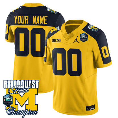 Custom Gender/Name Michigan Wolverines 2024 ReliaQuest Bowl Champions Jersey - All Stitched