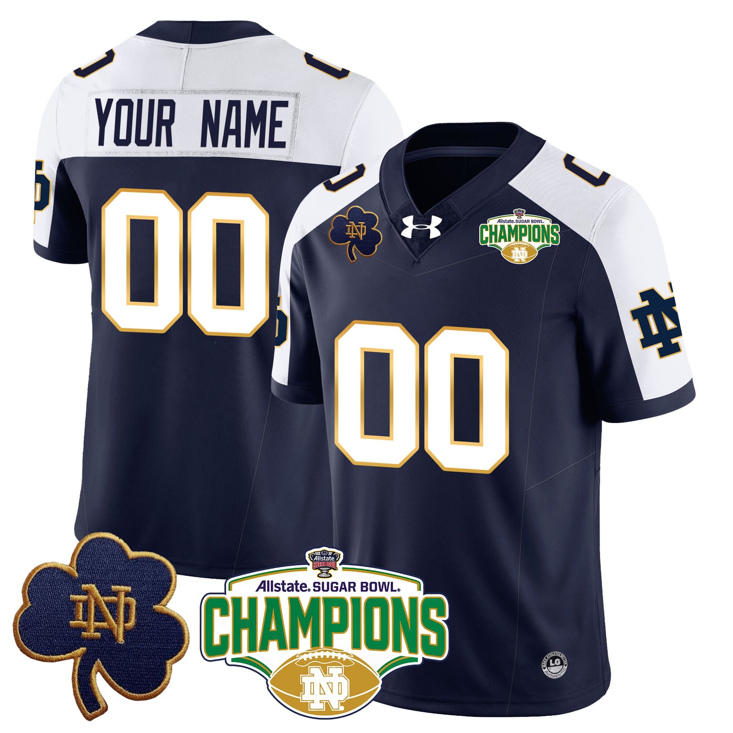 Custom Notre Dame Fighting Irish 2025 Sugar Bowl Champions Jersey - All Stitched