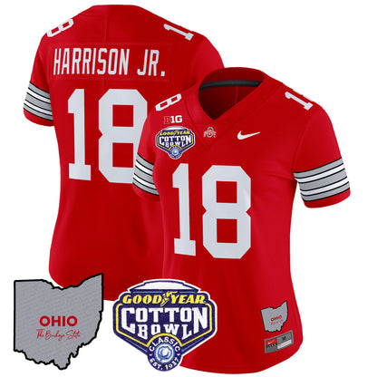 Women's Ohio State Buckeyes 'Heritage Stripe' Cotton Bowl Patch Vapor Limited Jersey - All Stitched