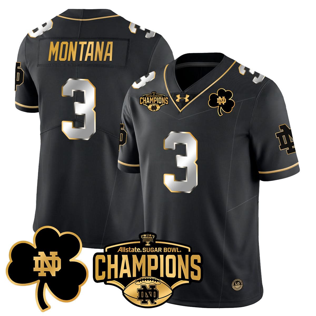 Notre Dame Fighting Irish 2025 Sugar Bowl Champions Gold Jersey - All Stitched