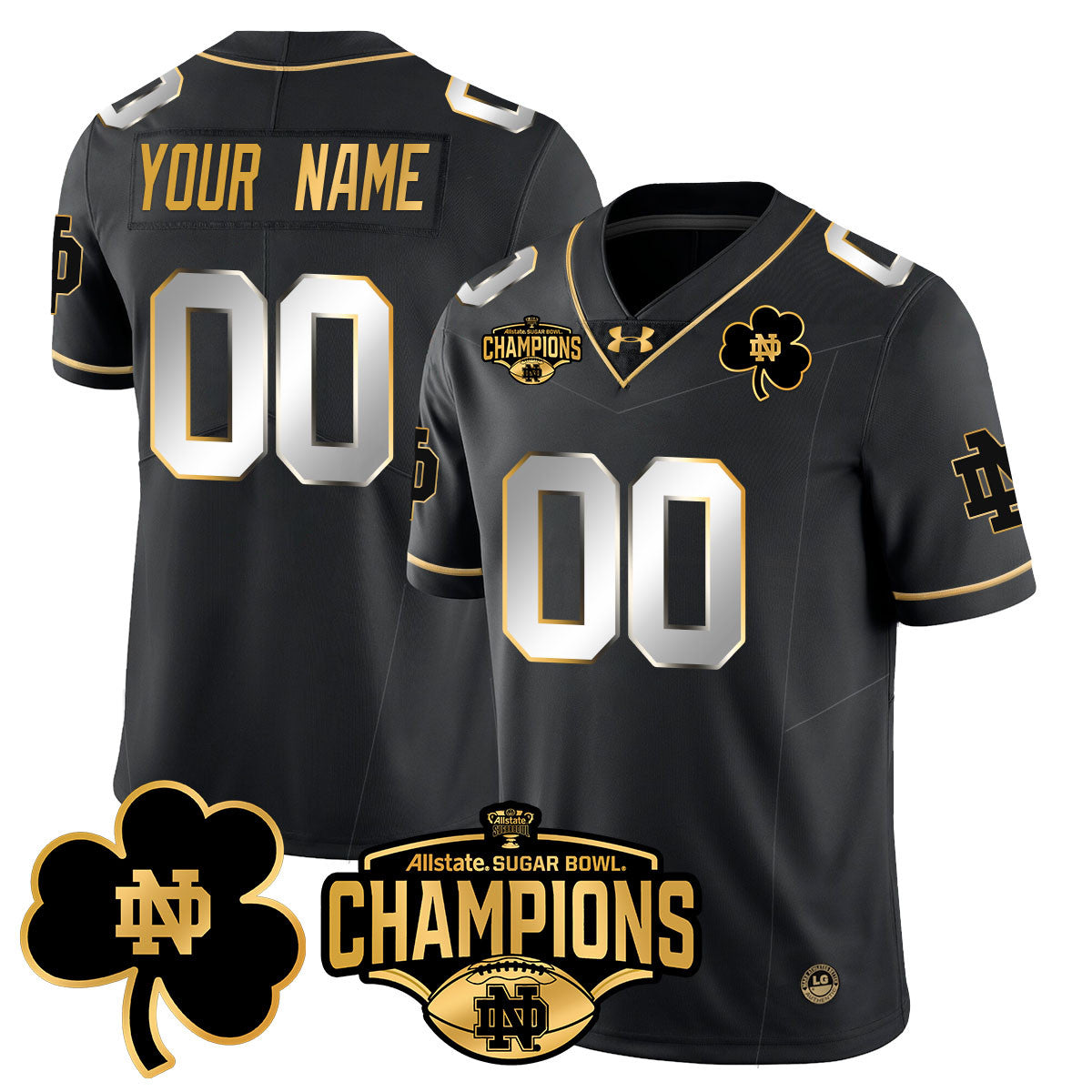 Custom Notre Dame Fighting Irish 2025 Sugar Bowl Champions Gold Jersey - All Stitched