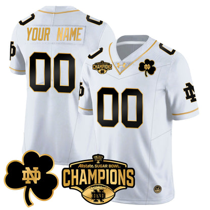 Custom Notre Dame Fighting Irish 2025 Sugar Bowl Champions Gold Jersey - All Stitched