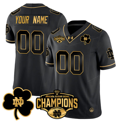 Custom Notre Dame Fighting Irish 2025 Sugar Bowl Champions Gold Jersey - All Stitched