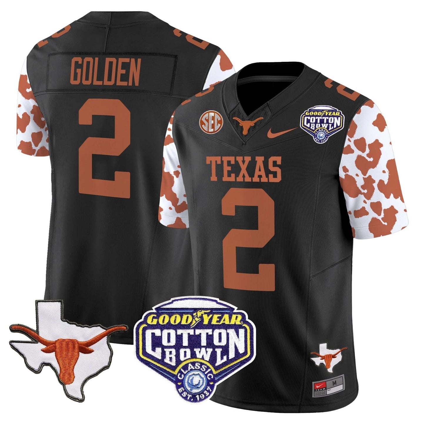 Texas Longhorns Cow Spots Cotton Bowl Patch Vapor Limited Jersey - All Stitched