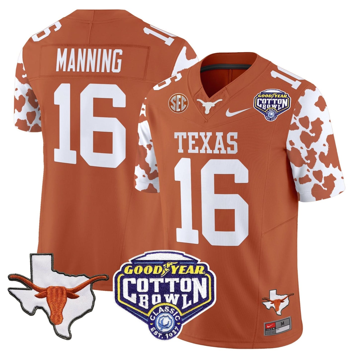 Texas Longhorns Cow Spots Cotton Bowl Patch Vapor Limited Jersey - All Stitched