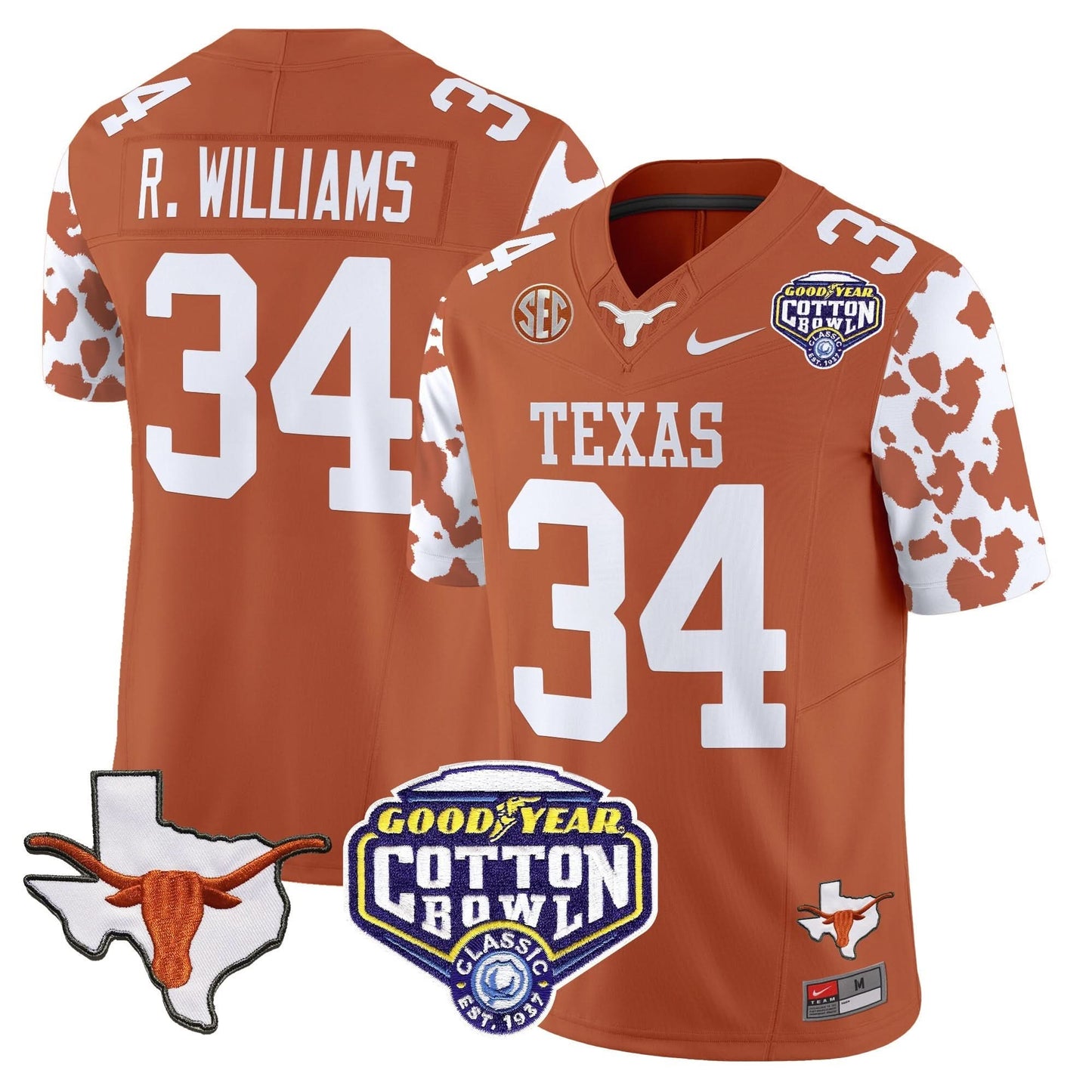 Texas Longhorns Cow Spots Cotton Bowl Patch Vapor Limited Jersey - All Stitched