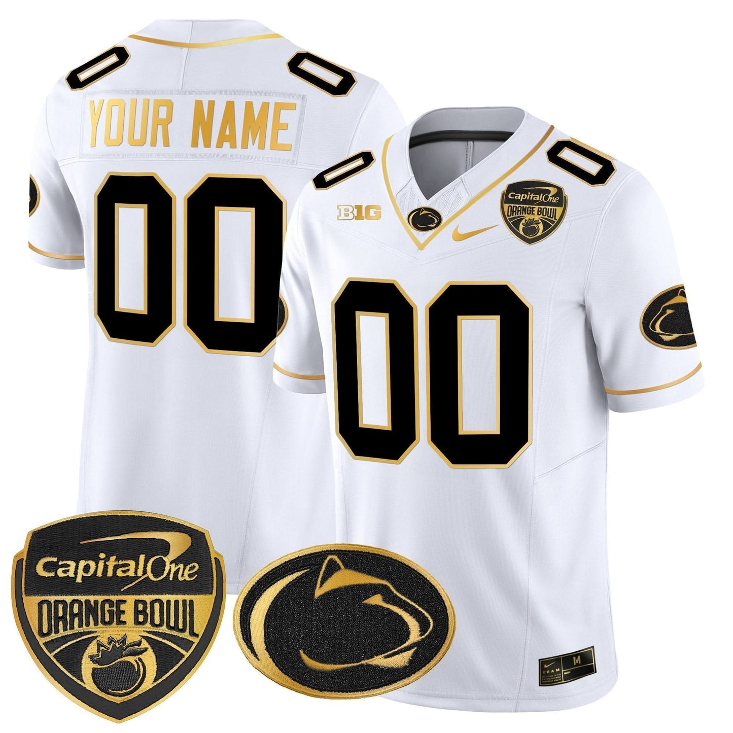 Penn State Nittany Lions Orange Bowl Patch Gold Vapor Limited Custom Jersey - All Stitched