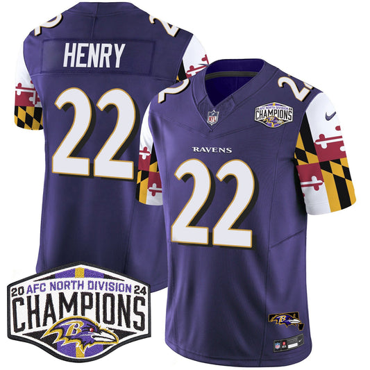 Ravens Maryland Flag 2024 AFC North Division Champions Patch Vapor Limited Jersey - All Stitched