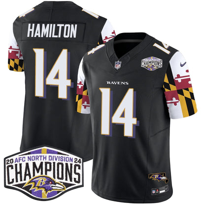 Ravens Maryland Flag 2024 AFC North Division Champions Patch Vapor Limited Jersey - All Stitched