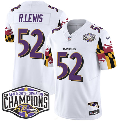 Ravens Maryland Flag 2024 AFC North Division Champions Patch Vapor Limited Jersey - All Stitched