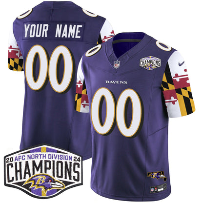 Ravens Maryland Flag 2024 AFC North Division Champions Patch Vapor Limited Custom Jersey - All Stitched