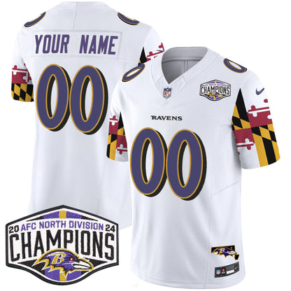 Ravens Maryland Flag 2024 AFC North Division Champions Patch Vapor Limited Custom Jersey - All Stitched