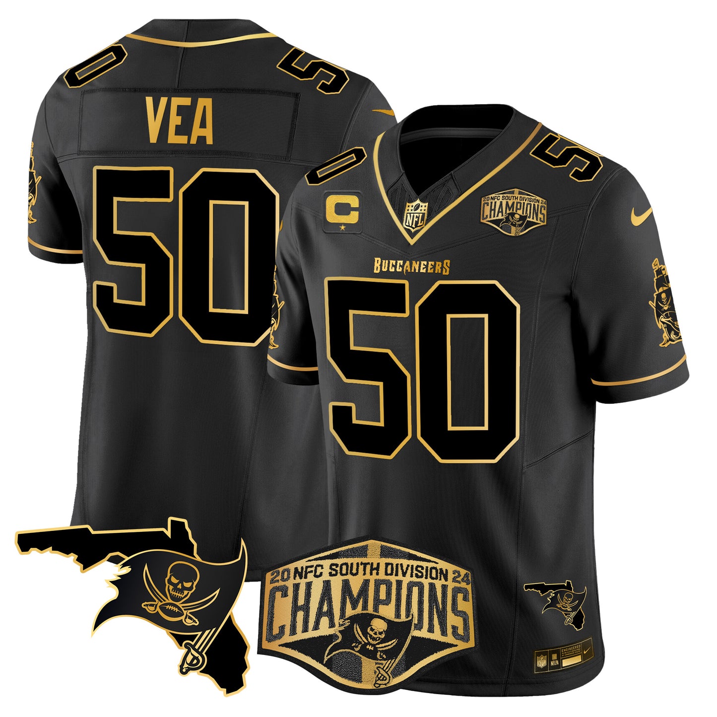 Buccaneers 2024 NFC South Division Champions Patch Gold Vapor Limited Jersey - All Stitched