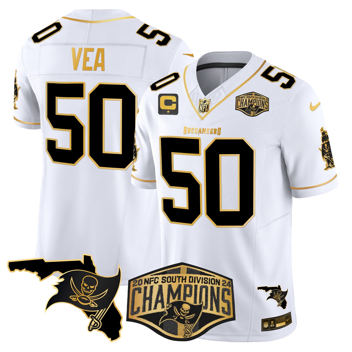 Buccaneers 2024 NFC South Division Champions Patch Gold Vapor Limited Jersey - All Stitched