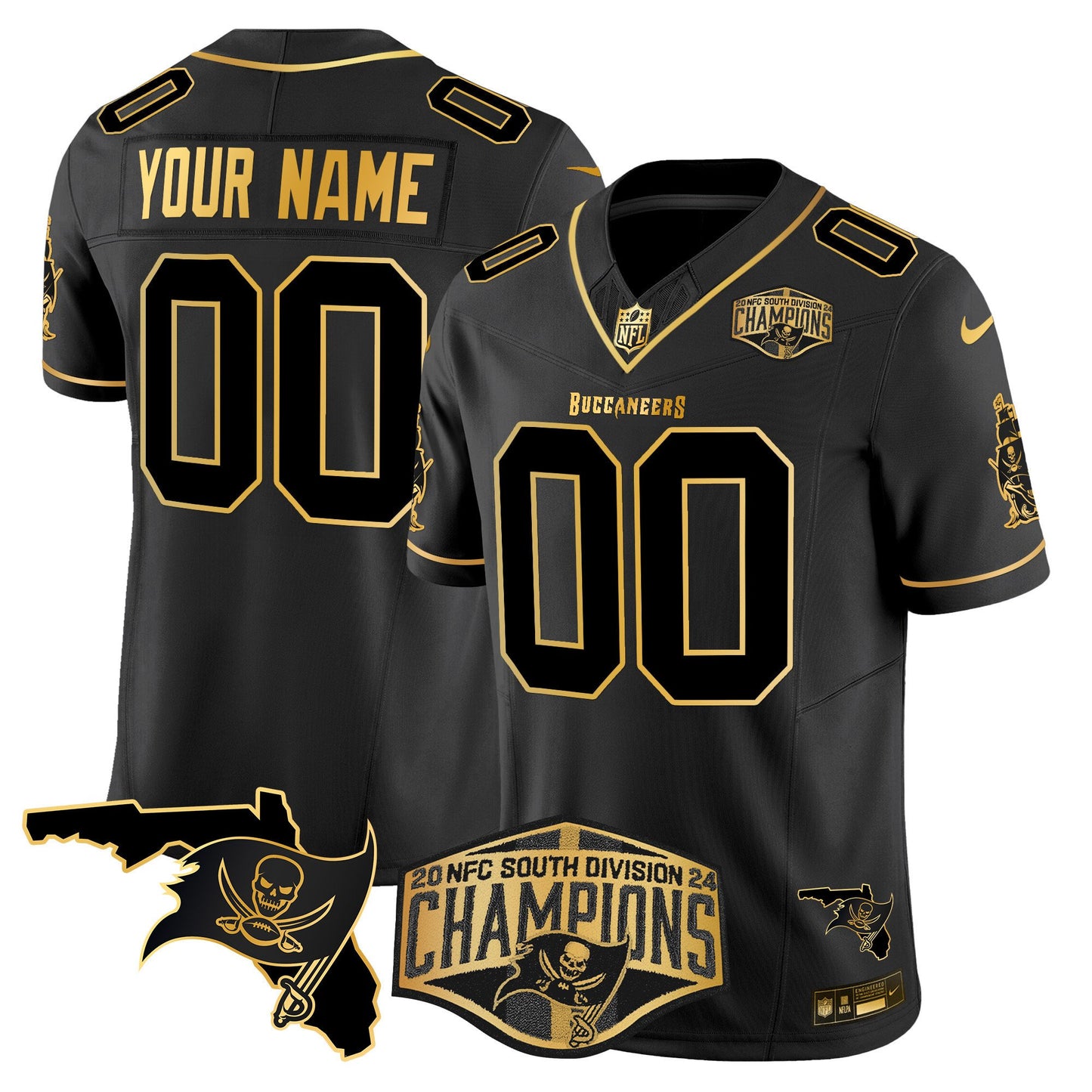 Buccaneers 2024 NFC South Division Champions Patch Gold Vapor Limited Custom Jersey - All Stitched