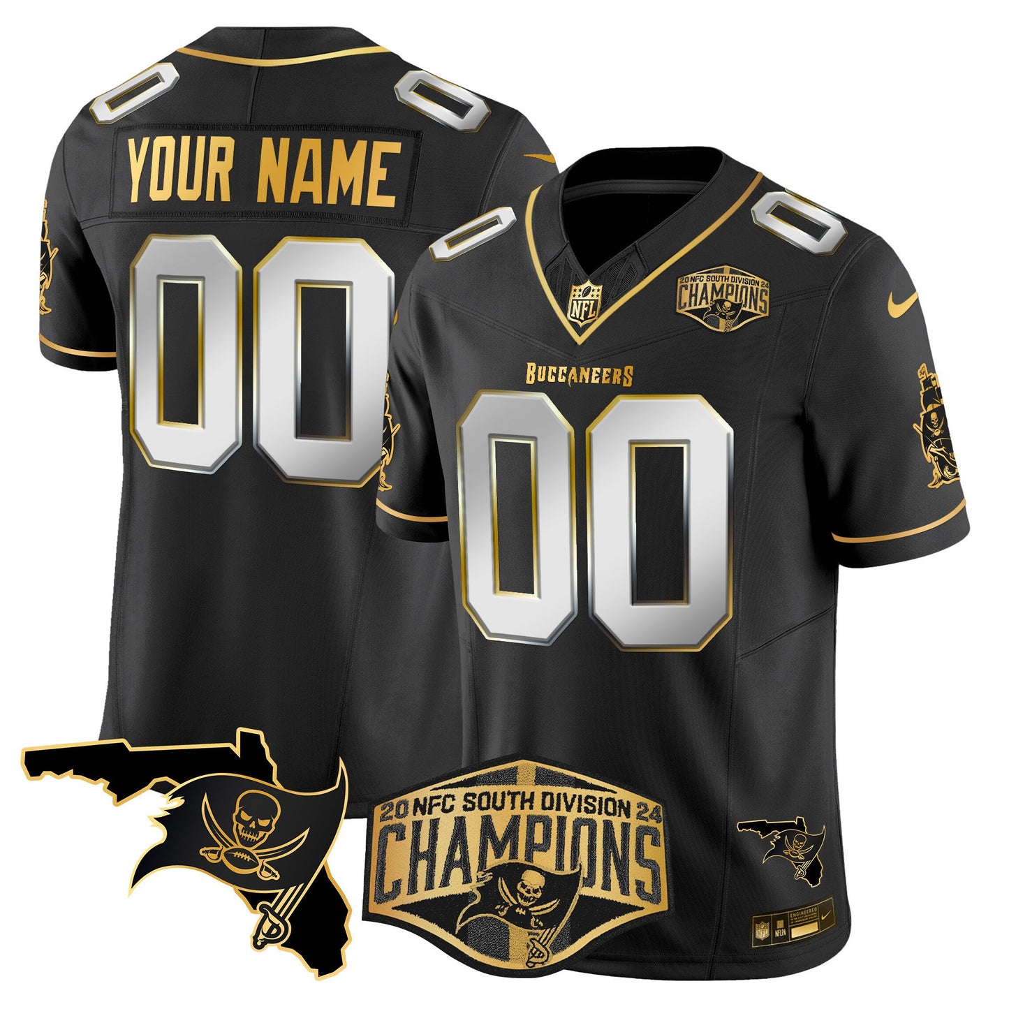 Buccaneers 2024 NFC South Division Champions Patch Gold Vapor Limited Custom Jersey - All Stitched